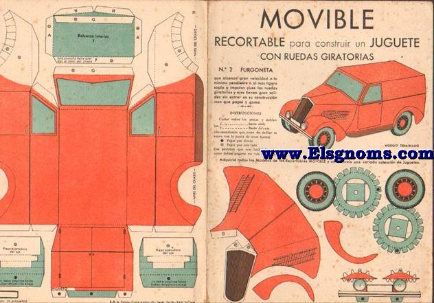 Movible. Recortable para construir un juguete con ruedas giratorias. N 2. Furgoneta.